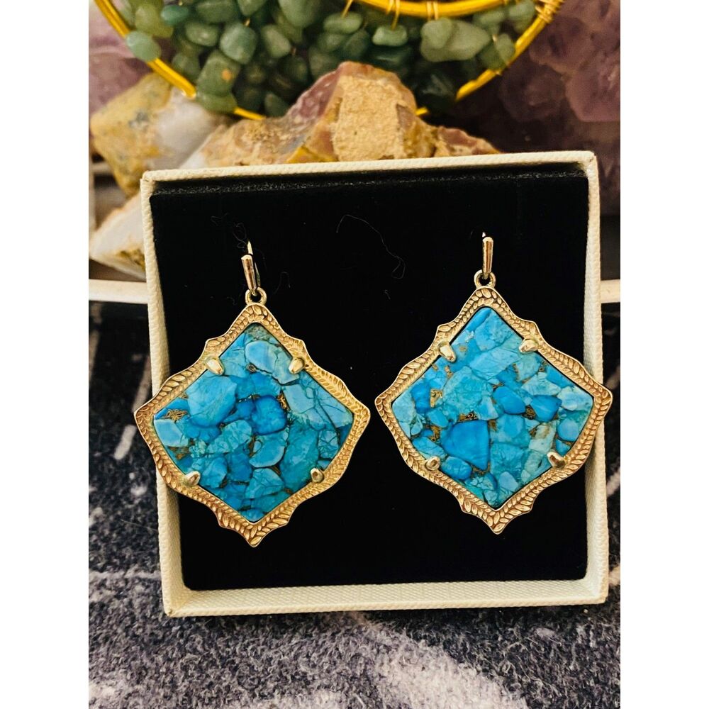 Kendra Scott Kirsten Gold Turquoise gemstone Drop Earrings Like New